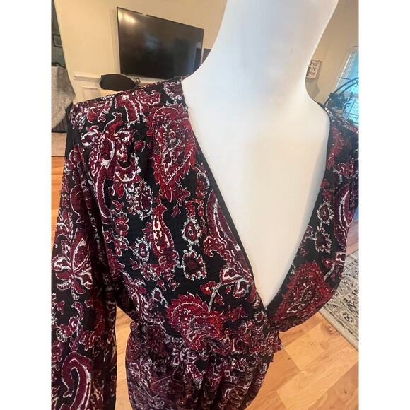 MICHAEL KORS BLOUSEN BLACK AND RED PAISLEY LINED RUFFLED WAIST WOMENS MEDIUM - Picture 7 of 10